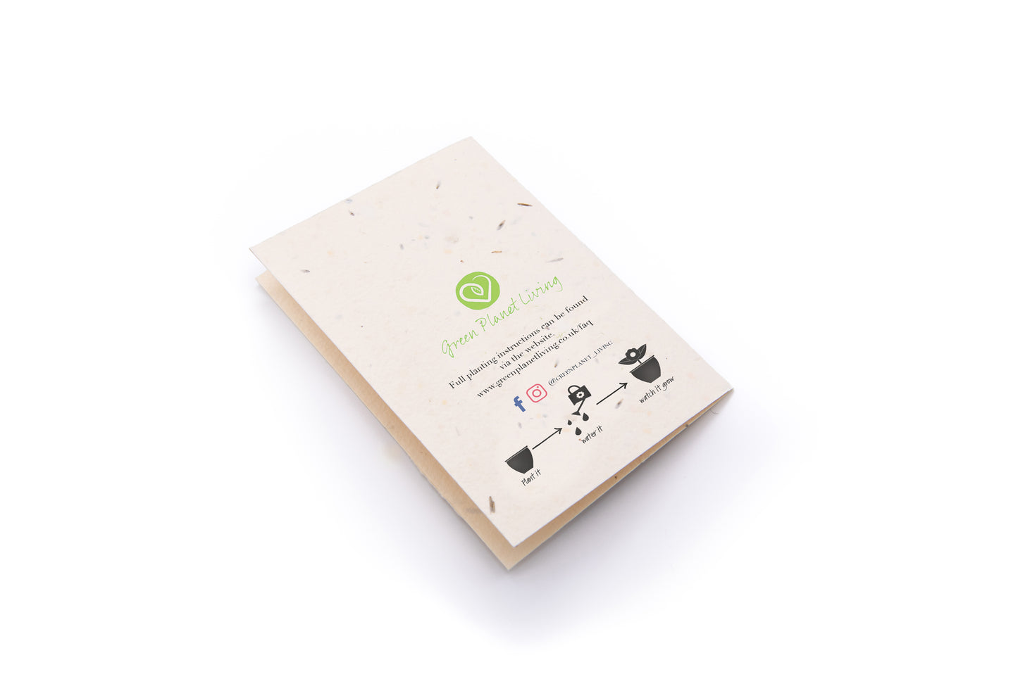 Back view of eco-friendly seed paper card handmade in the UK by Green Planet Living