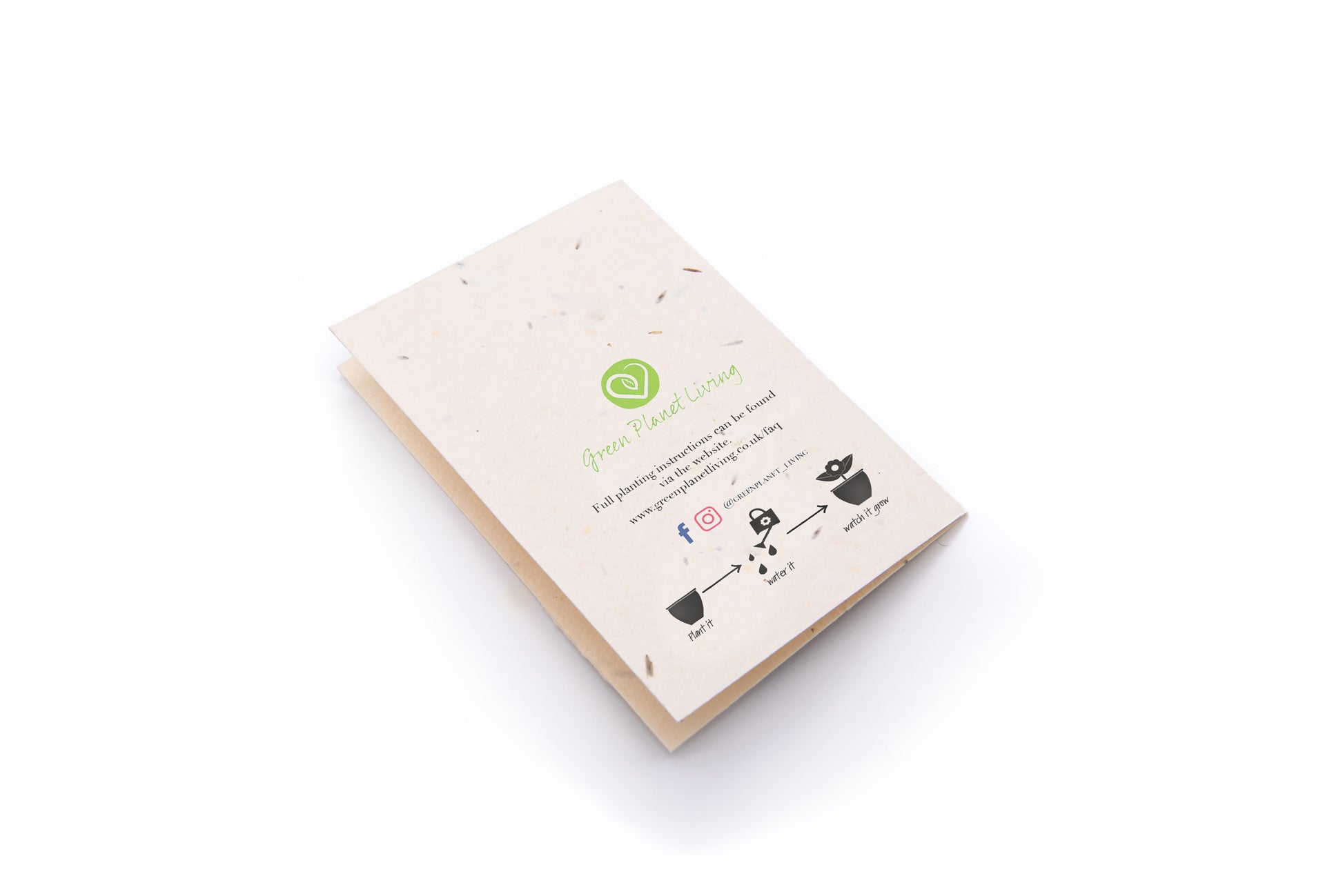 Wildflower meadow seed mix paper card featuring Green Planet Living branding