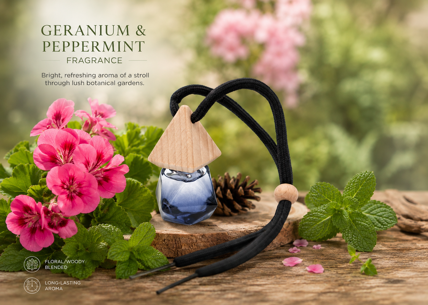 Geranium & Peppermint Car Air Freshener & Refill Bottle